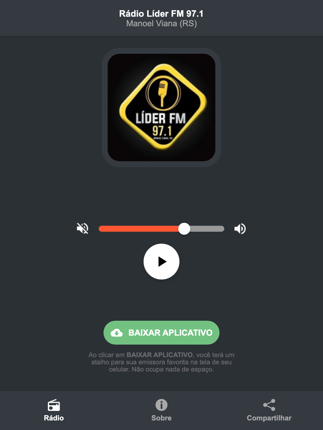 Screenshot do aplicativo da Rádio Líder FM 97.1