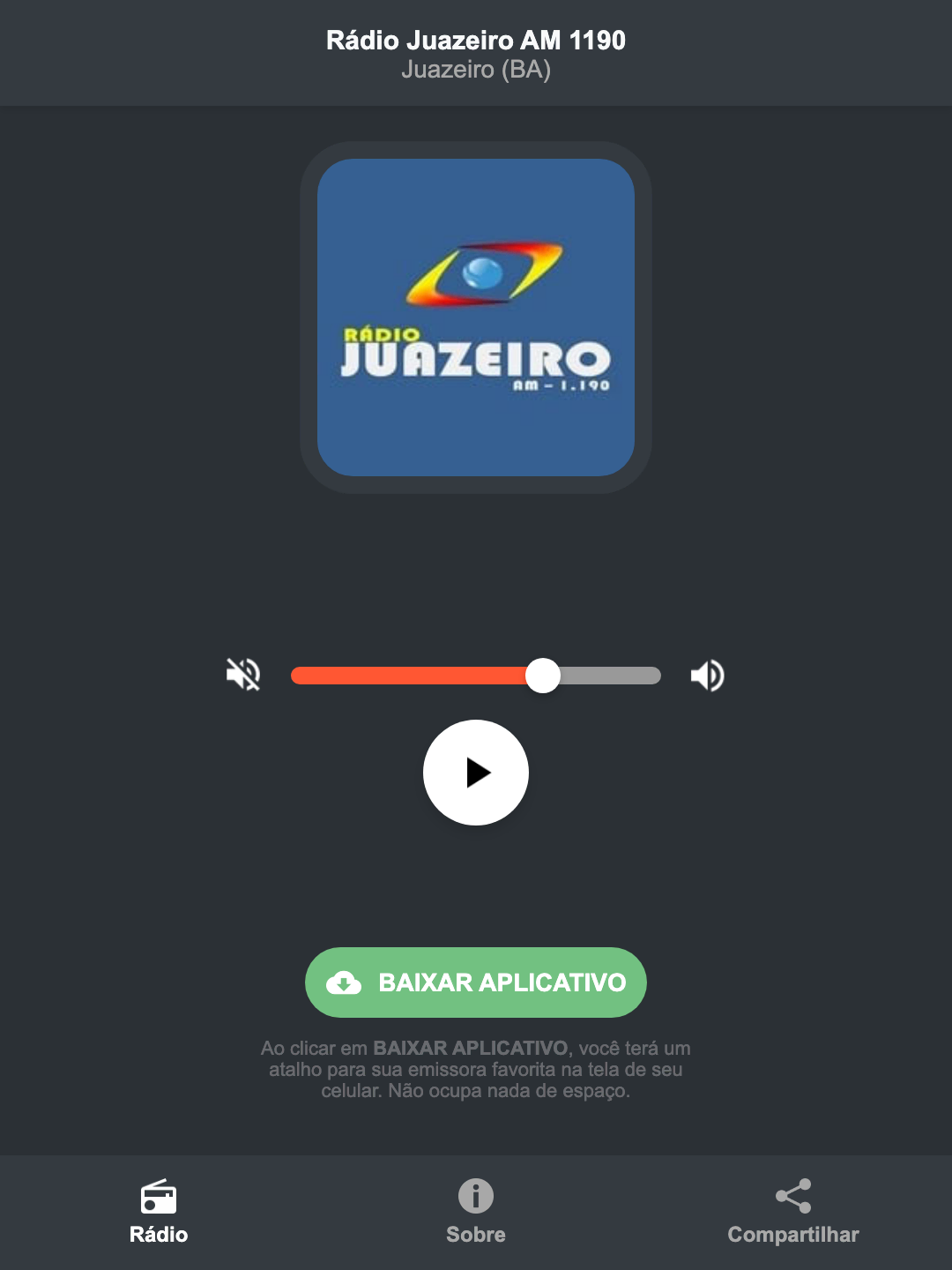 Screenshot do aplicativo da Rádio Juazeiro AM 1190