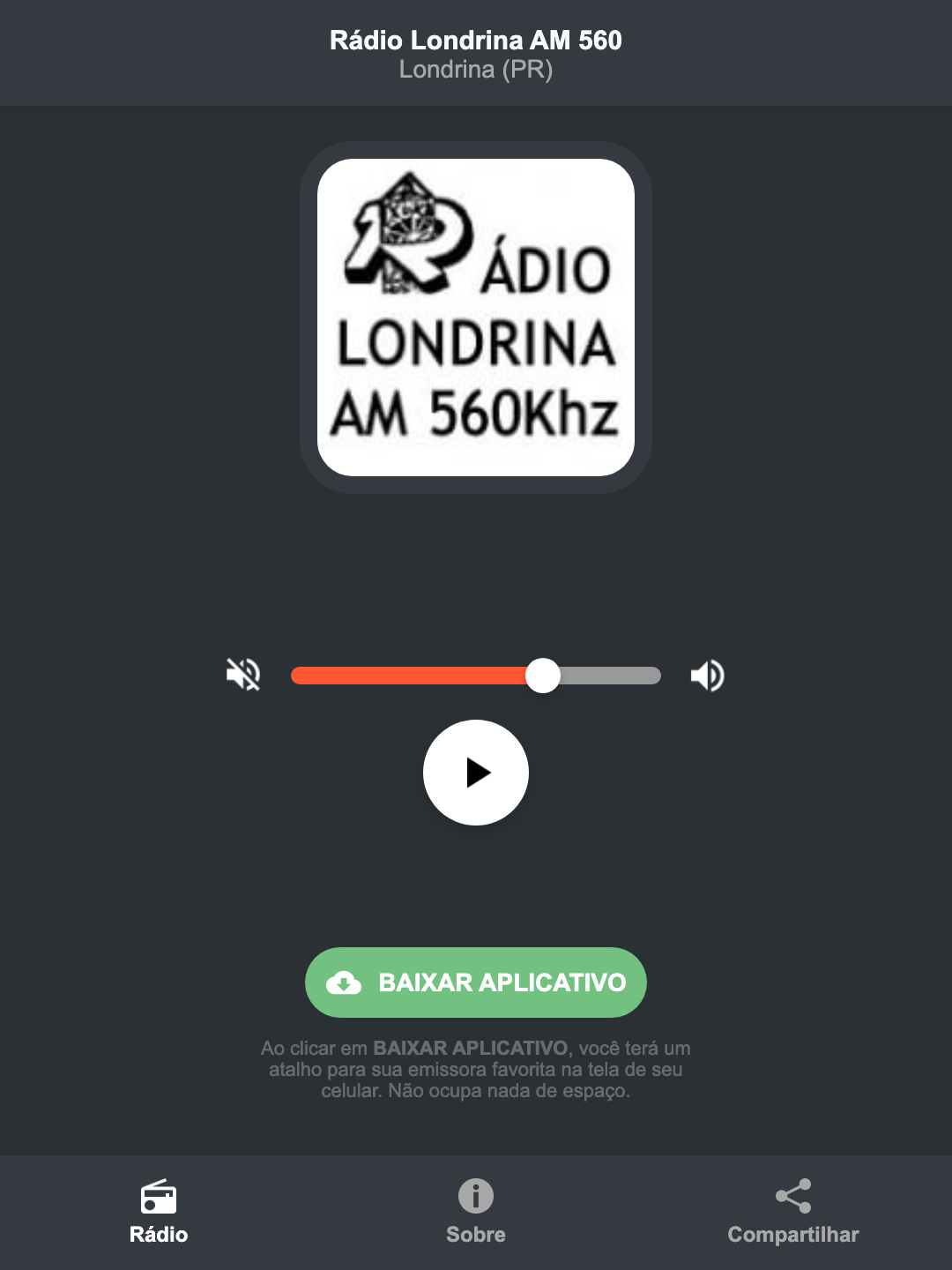 Screenshot do aplicativo da Rádio Londrina AM 560