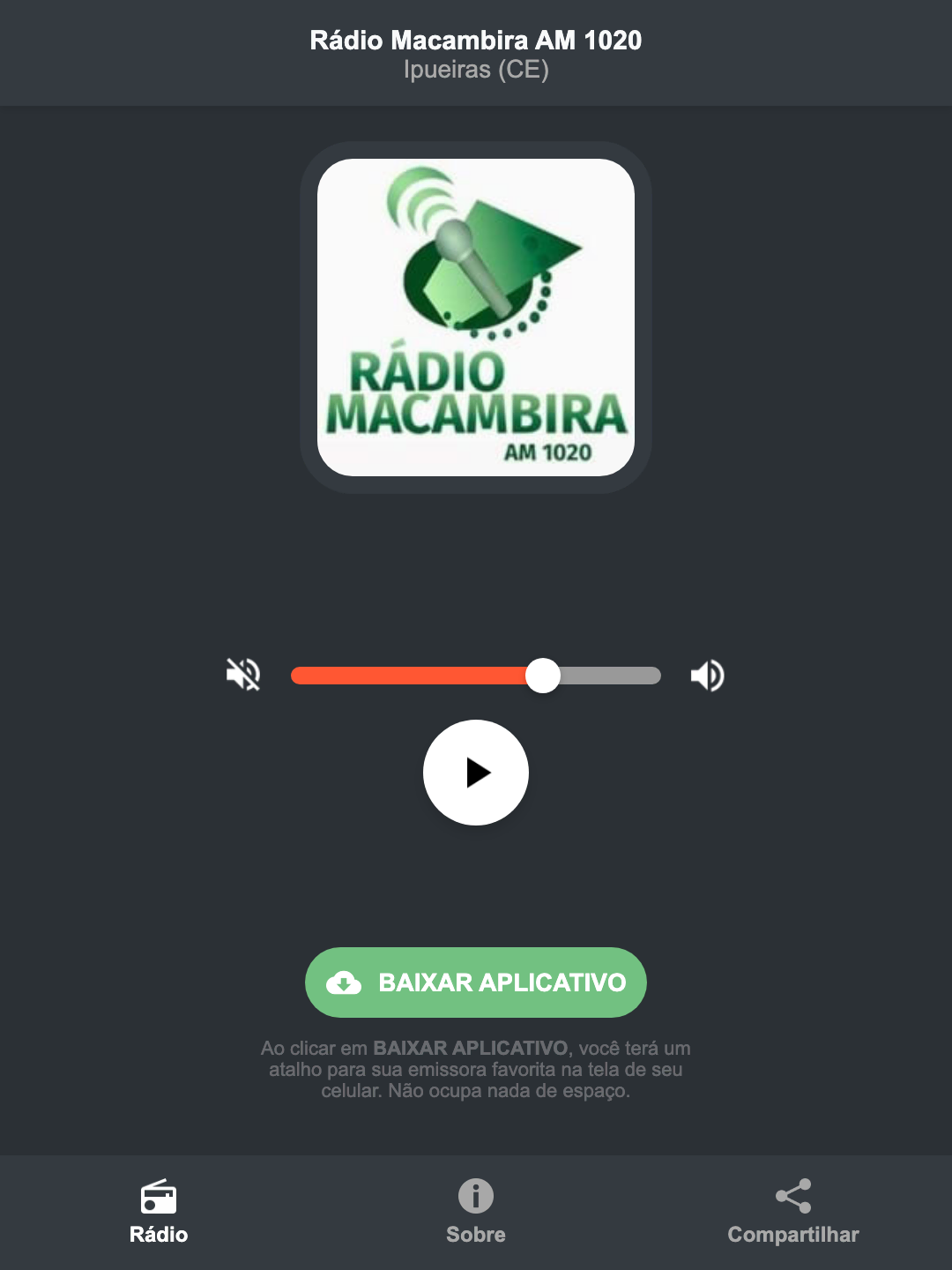 Screenshot do aplicativo da Rádio Macambira AM 1020