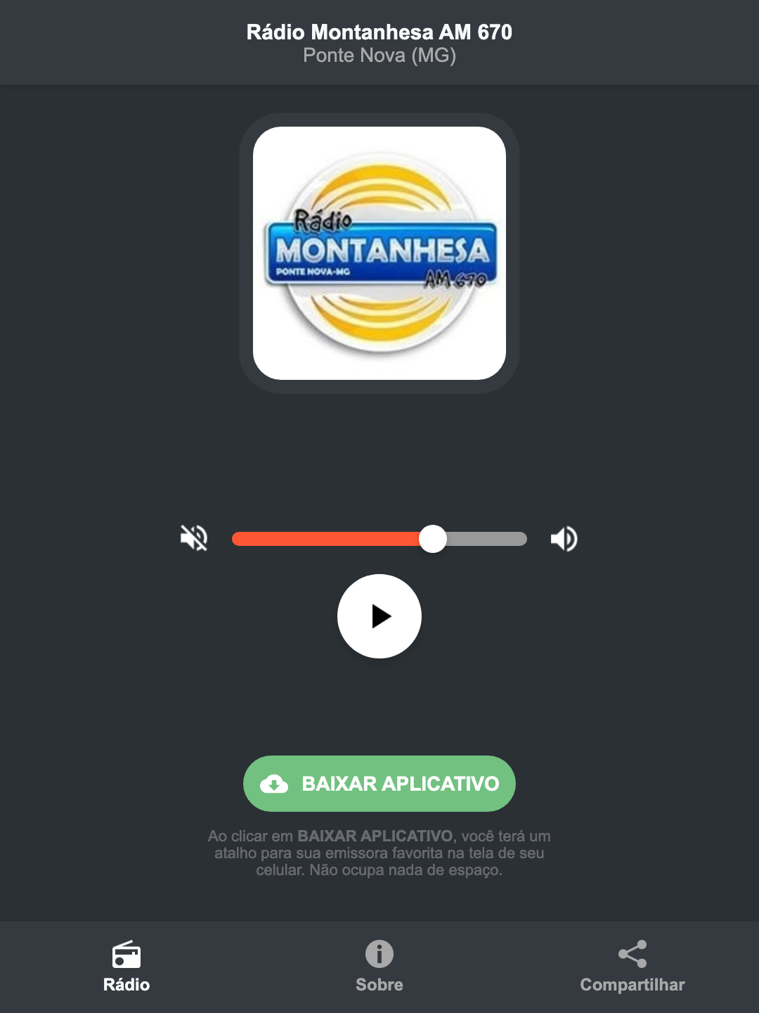 Screenshot do aplicativo da Rádio Montanhesa AM 670