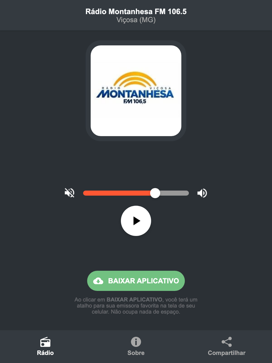 Screenshot do aplicativo da Rádio Montanhesa FM 106.5
