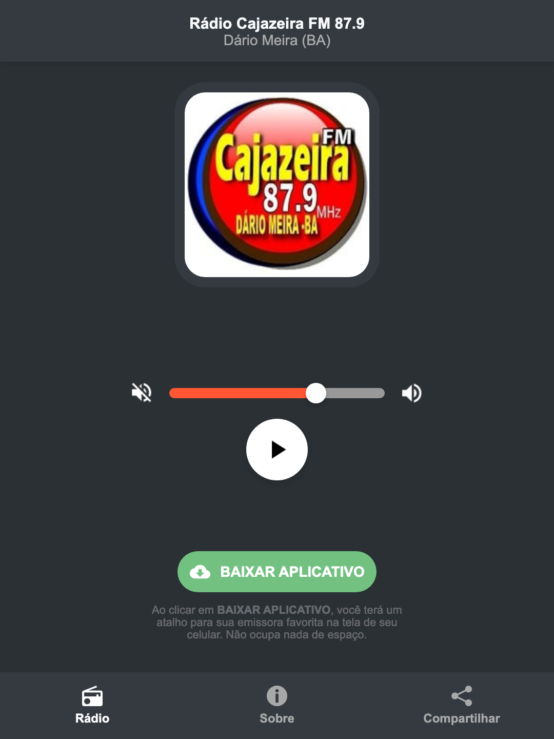Screenshot do aplicativo da Rádio Cajazeira FM 87.9