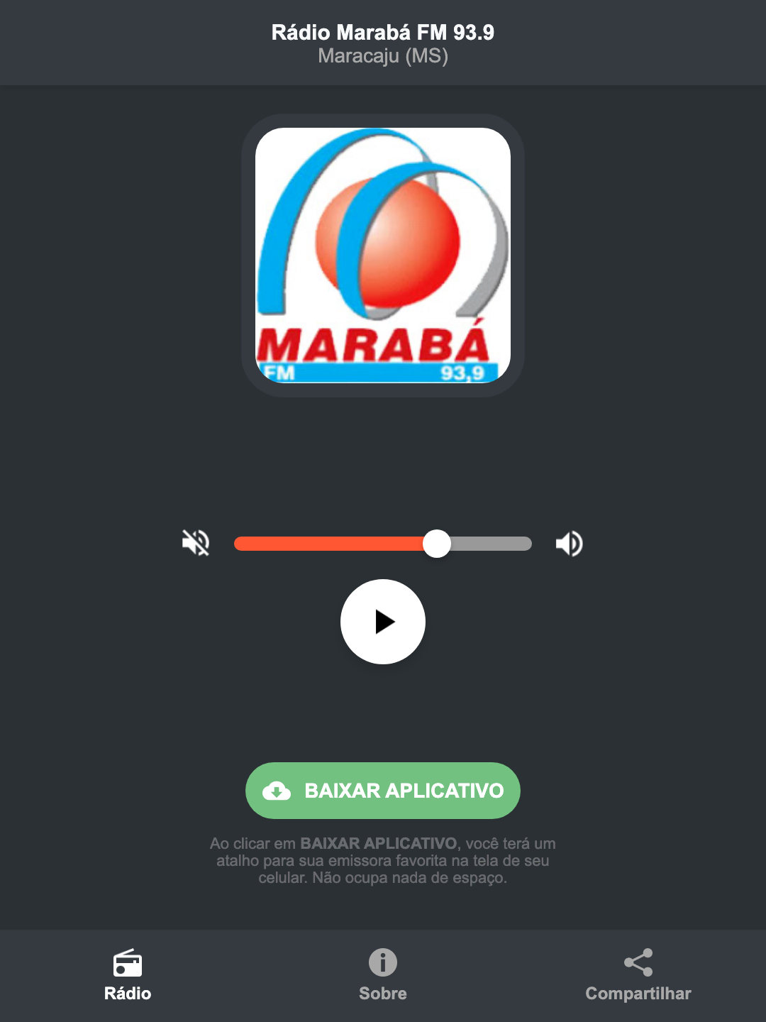 Screenshot do aplicativo da Rádio Marabá FM 93.9
