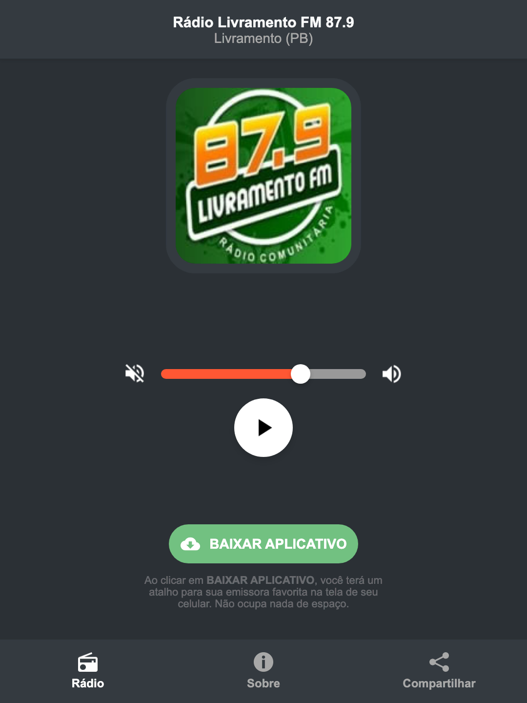Screenshot do aplicativo da Rádio Livramento FM 87.9