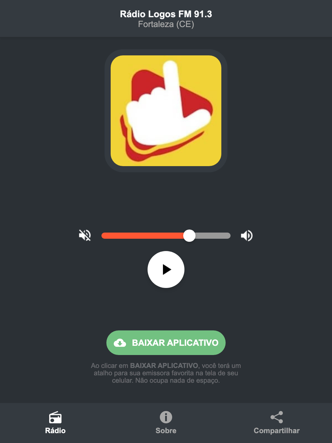 Screenshot do aplicativo da Rádio Logos FM 91.3
