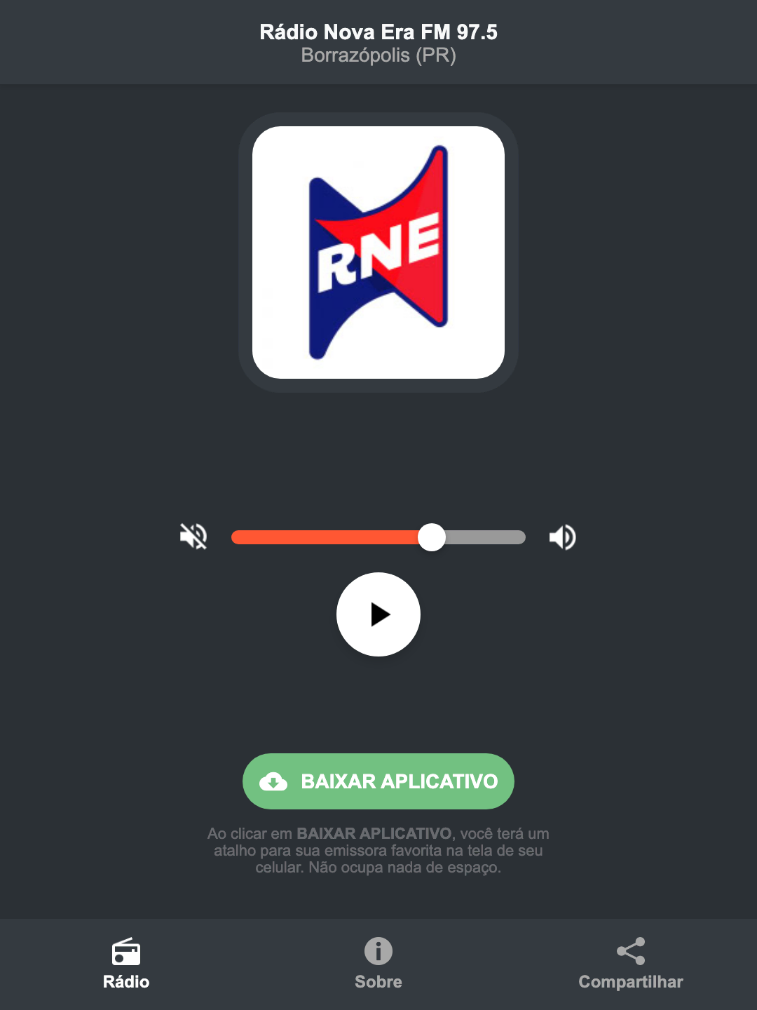 Screenshot do aplicativo da Rádio Nova Era FM 97.5