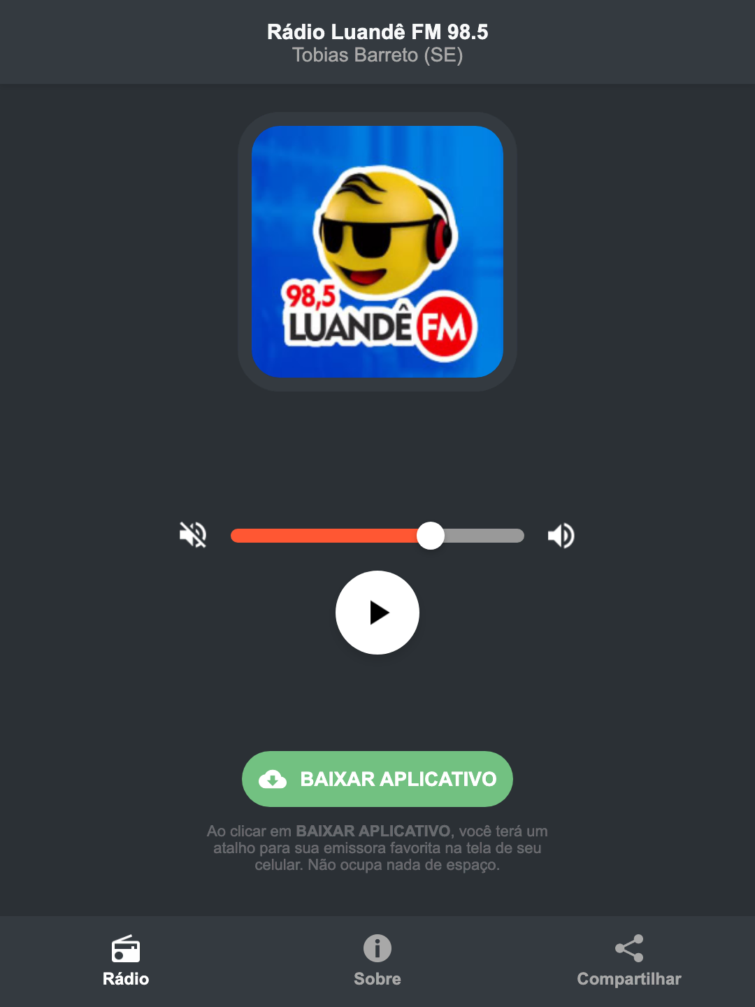 Screenshot do aplicativo da Rádio Luandê FM 98.5