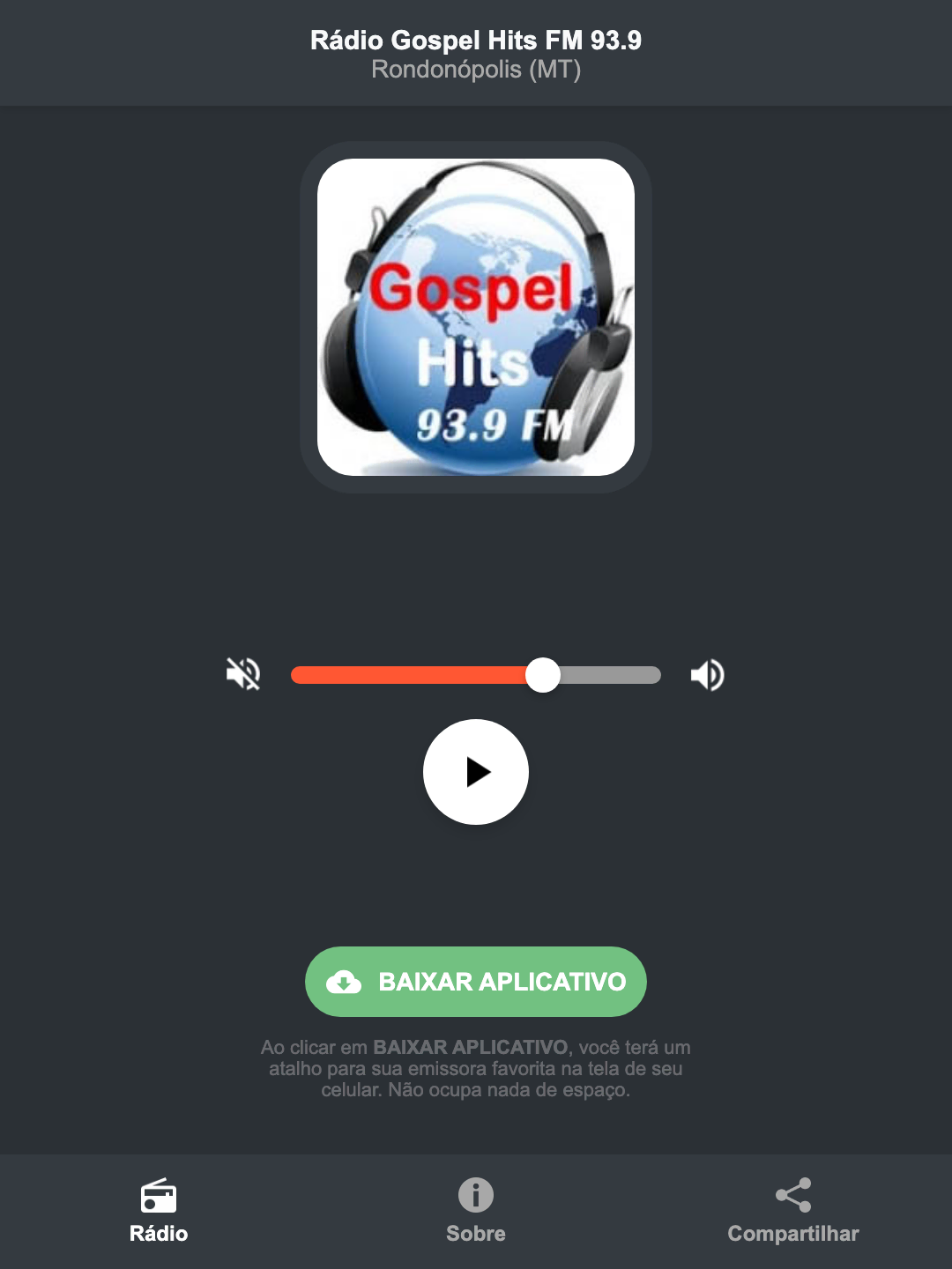 Screenshot do aplicativo da Rádio Gospel Hits FM 93.9