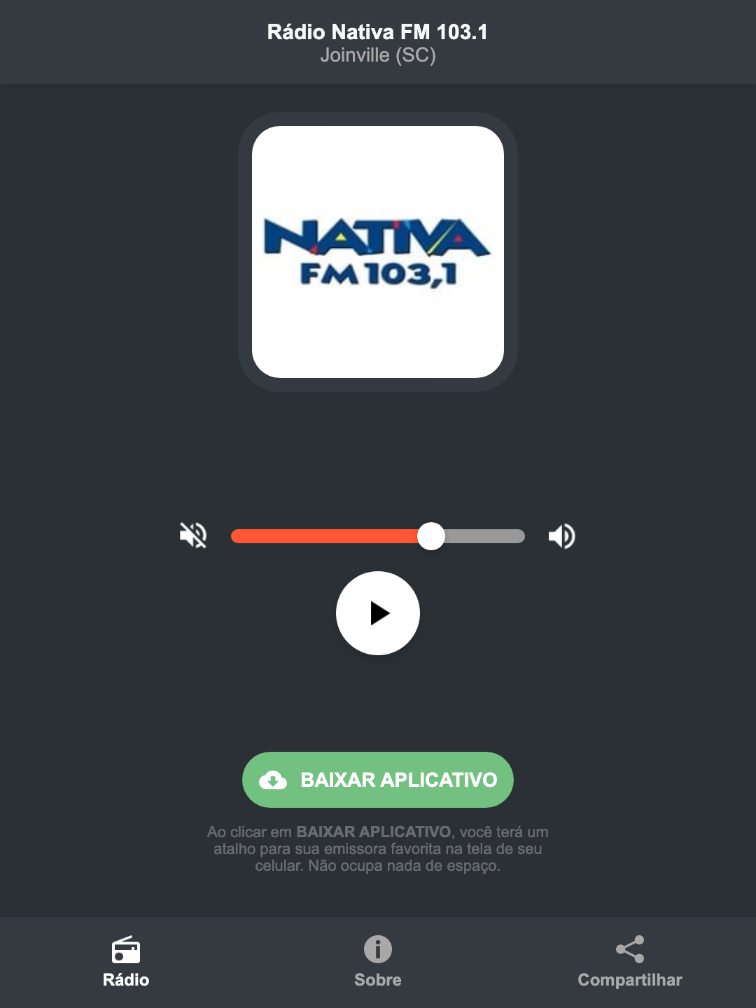 Screenshot do aplicativo da Rádio Nativa FM 103.1