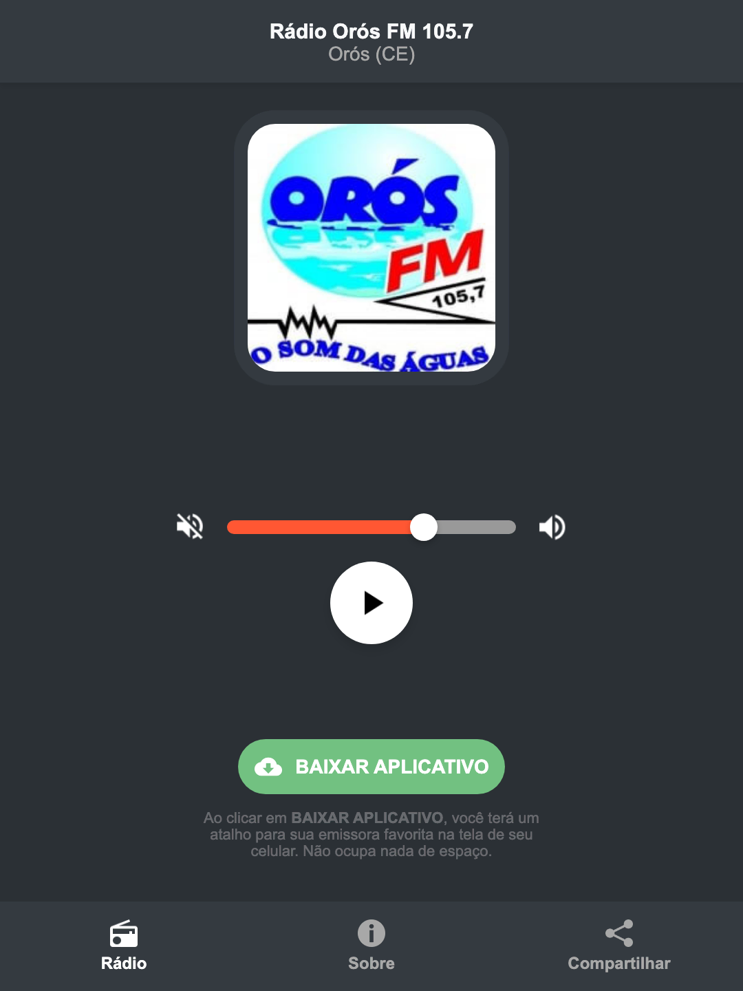 Screenshot do aplicativo da Rádio Orós FM 105.7