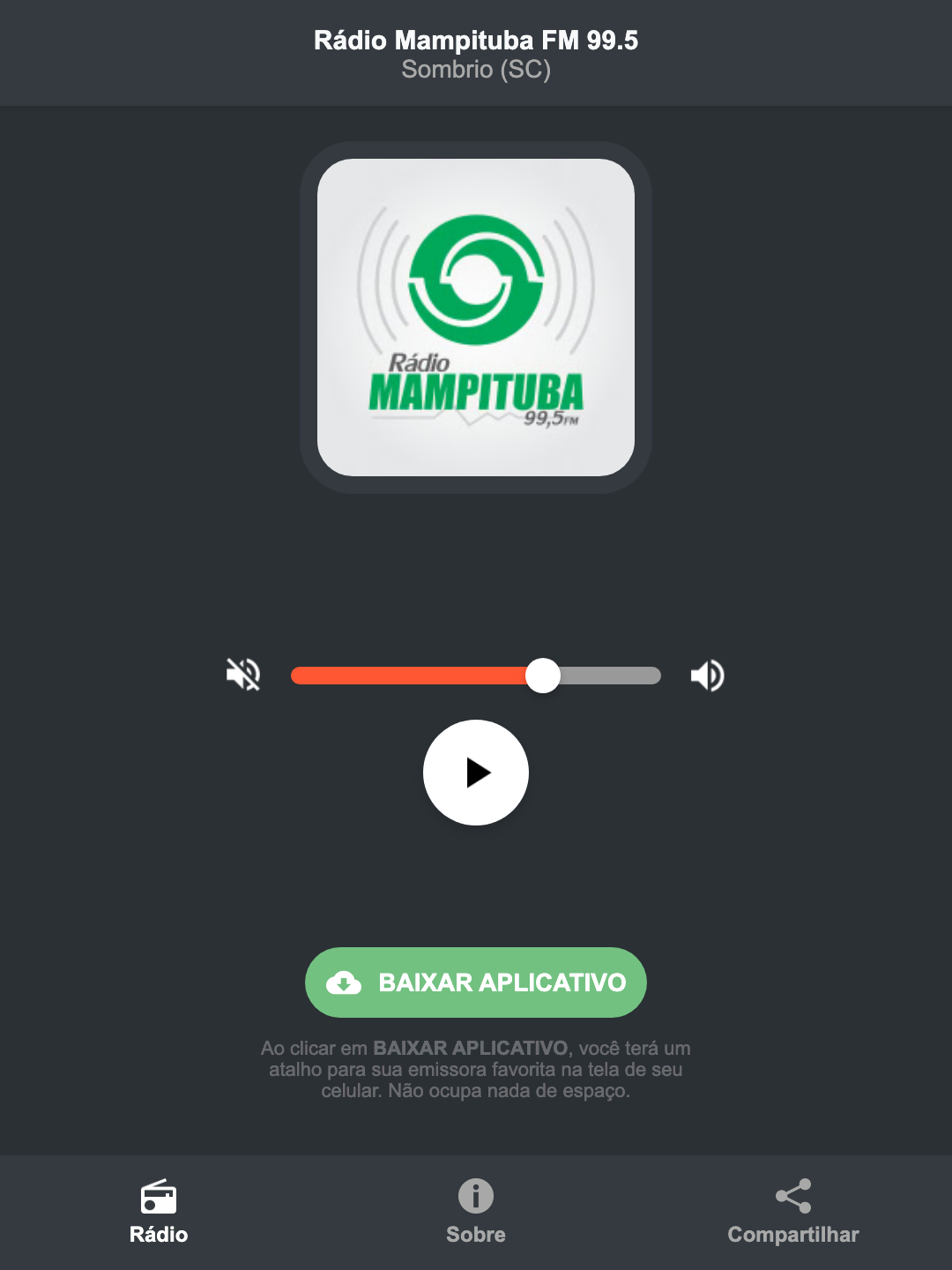 Screenshot do aplicativo da Rádio Mampituba FM 99.5