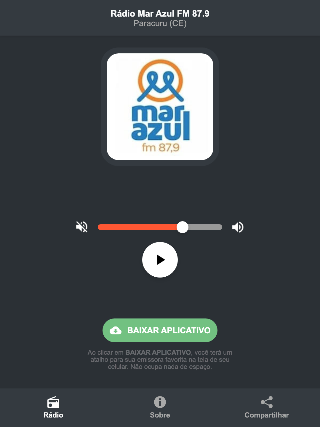 Screenshot do aplicativo da Rádio Mar Azul FM 87.9