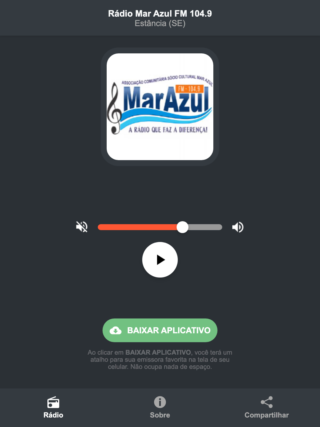 Screenshot do aplicativo da Rádio Mar Azul FM 104.9