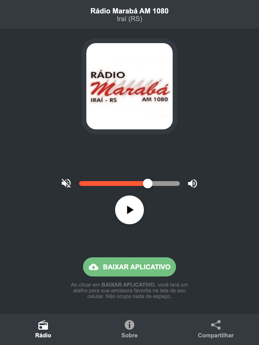 Screenshot do aplicativo da Rádio Marabá AM 1080