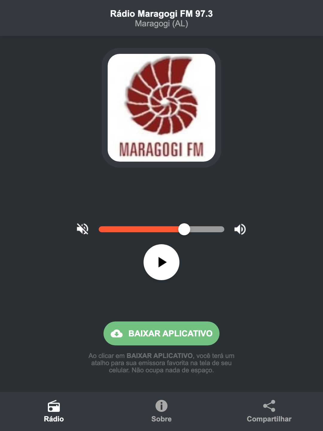 Screenshot do aplicativo da Rádio Maragogi FM 97.3