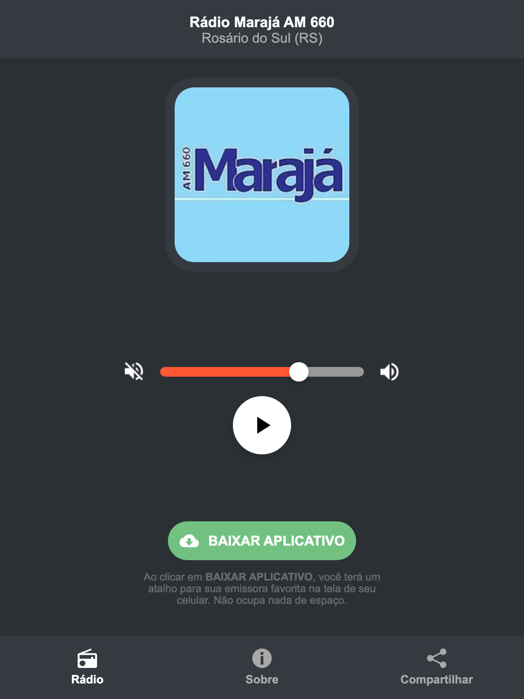 Screenshot do aplicativo da Rádio Marajá AM 660