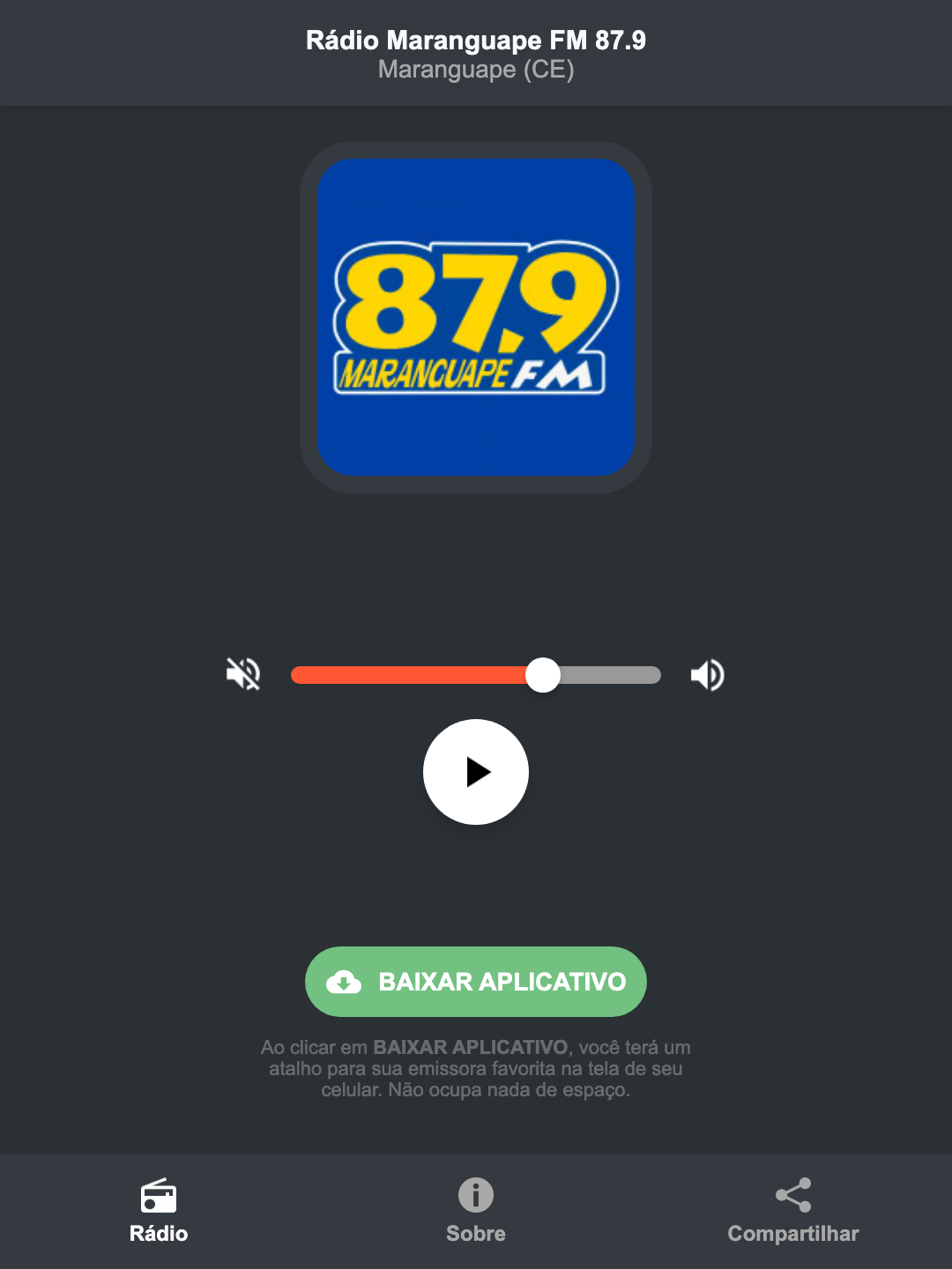 Screenshot do aplicativo da Rádio Maranguape FM 87.9