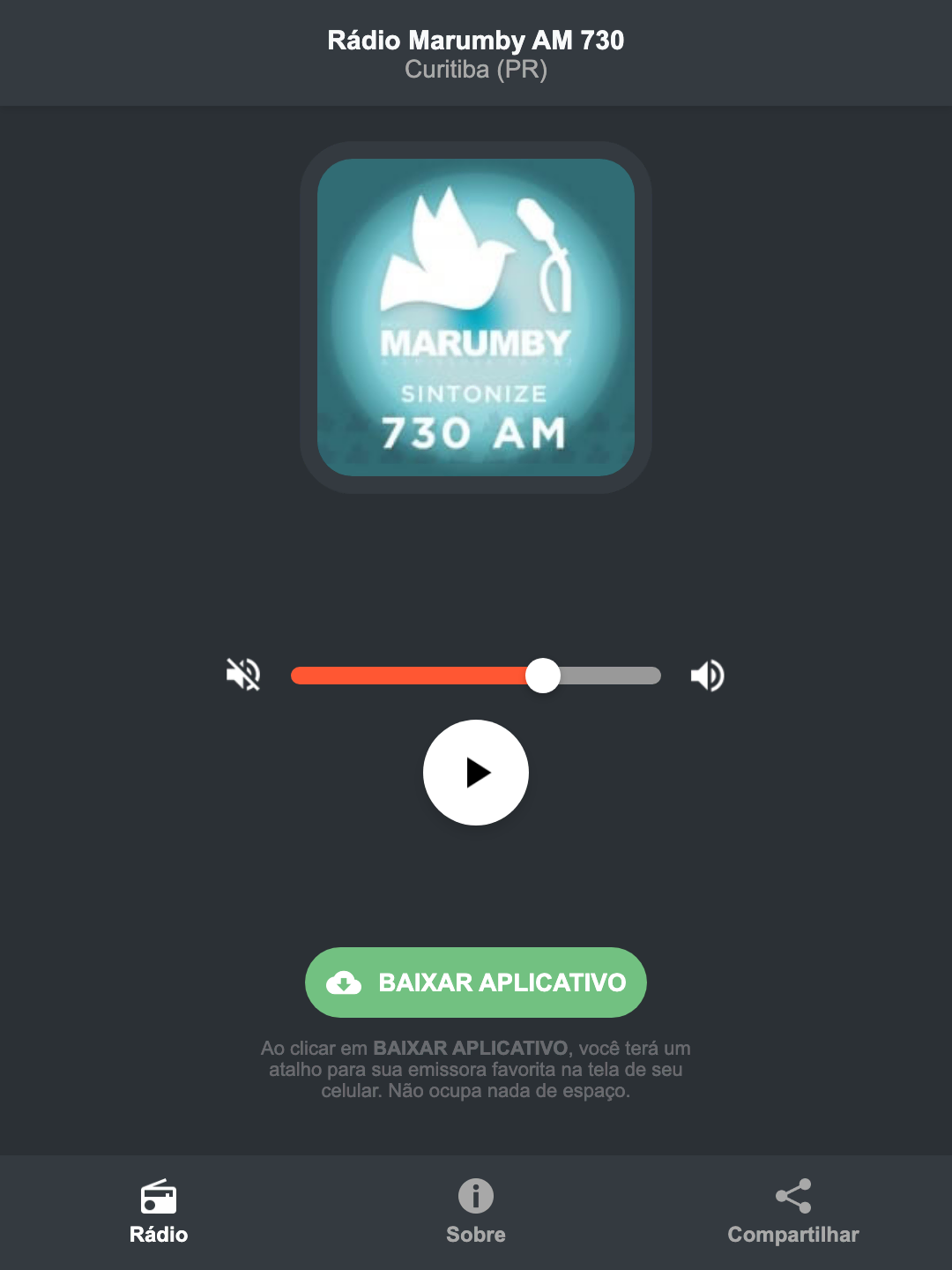 Screenshot do aplicativo da Rádio Marumby AM 730