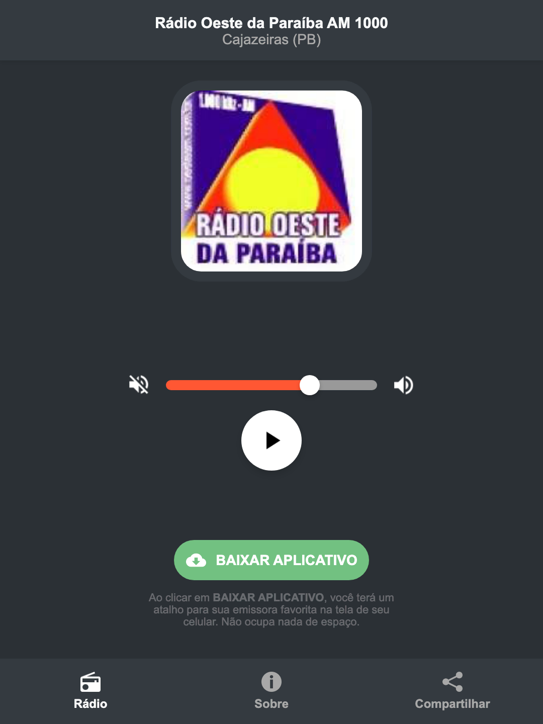 Screenshot do aplicativo da Rádio Oeste da Paraíba AM 1000