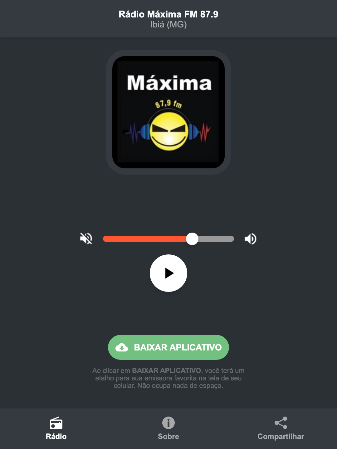 Screenshot do aplicativo da Rádio Máxima FM 87.9