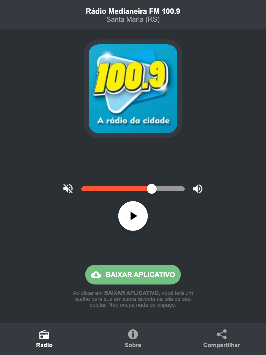 Screenshot do aplicativo da Rádio Medianeira FM 100.9