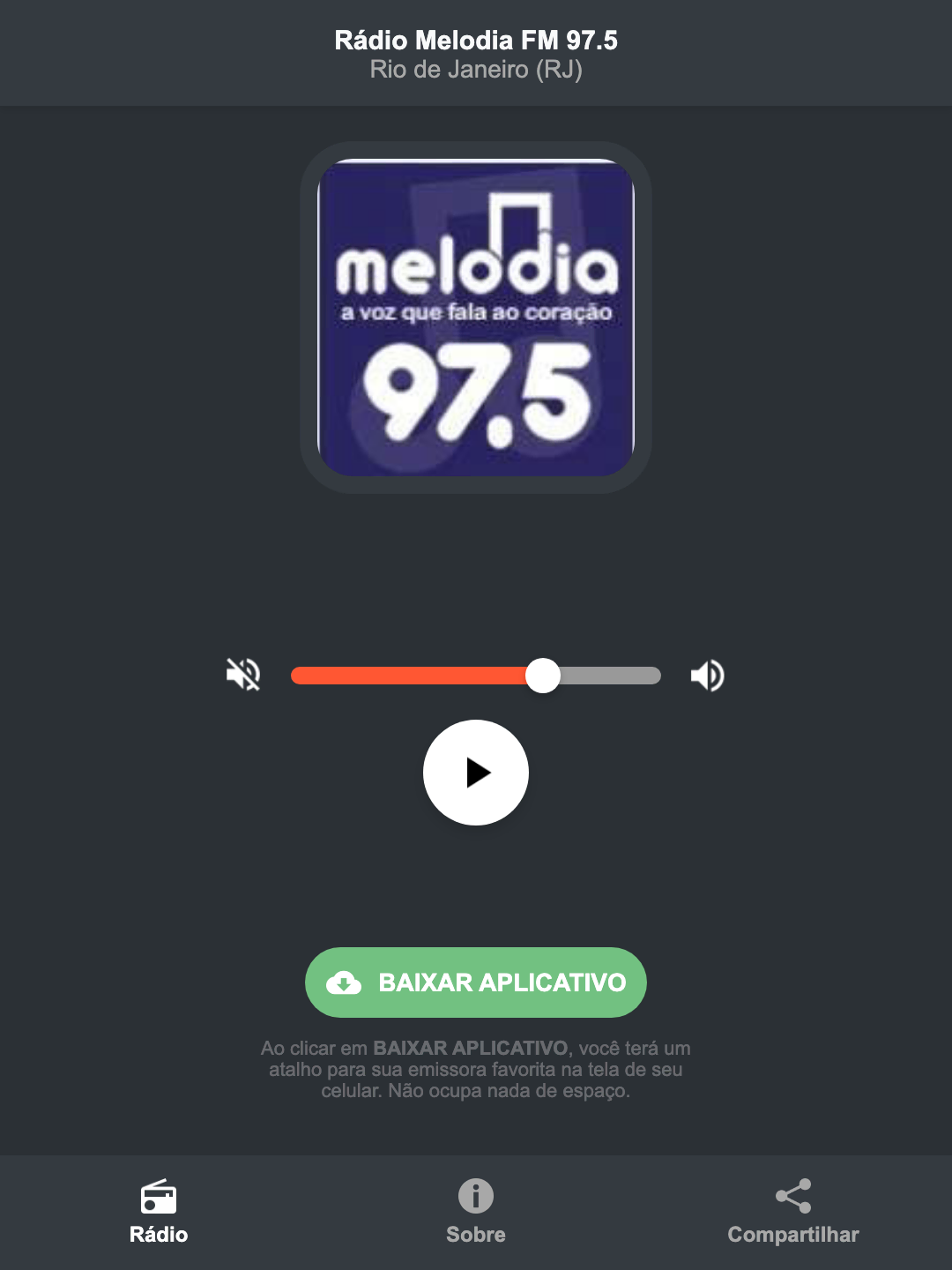 Screenshot do aplicativo da Rádio Melodia FM 97.5