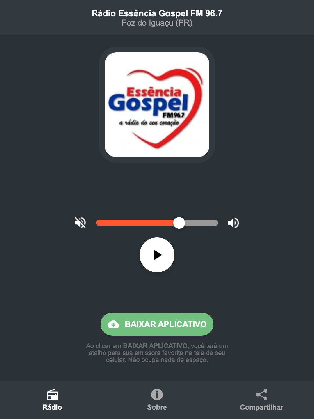 Screenshot do aplicativo da Rádio Essência Gospel FM 96.7