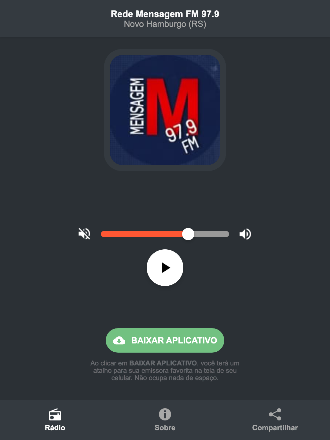Screenshot do aplicativo da Rede Mensagem FM 97.9