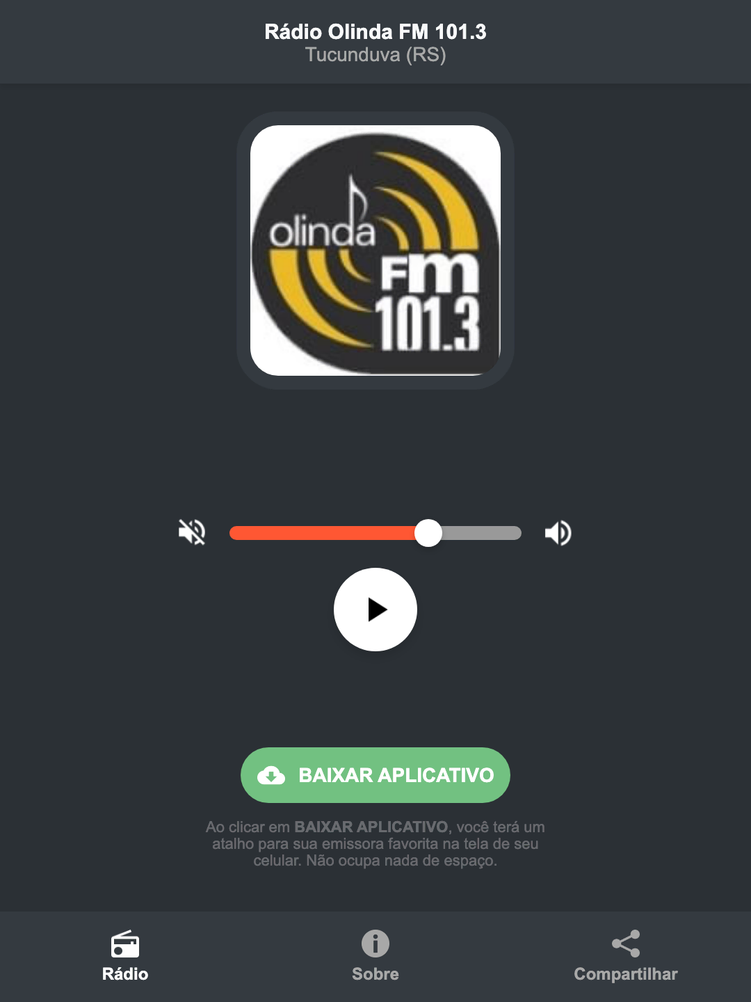 Screenshot do aplicativo da Rádio Olinda FM 101.3