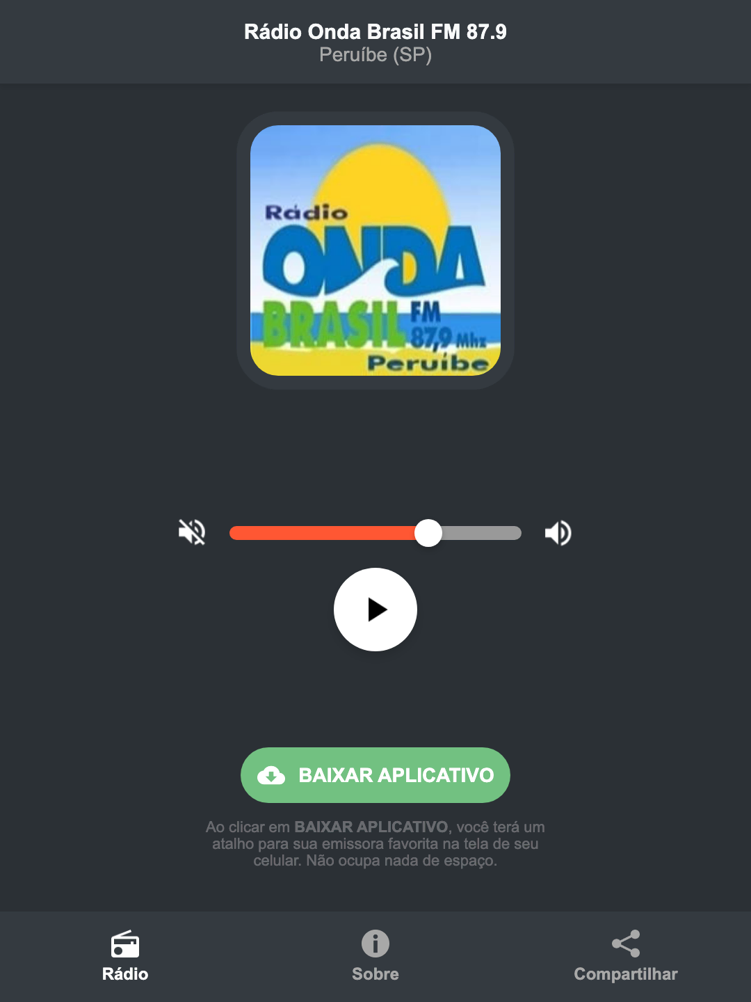 Screenshot do aplicativo da Rádio Onda Brasil FM 87.9