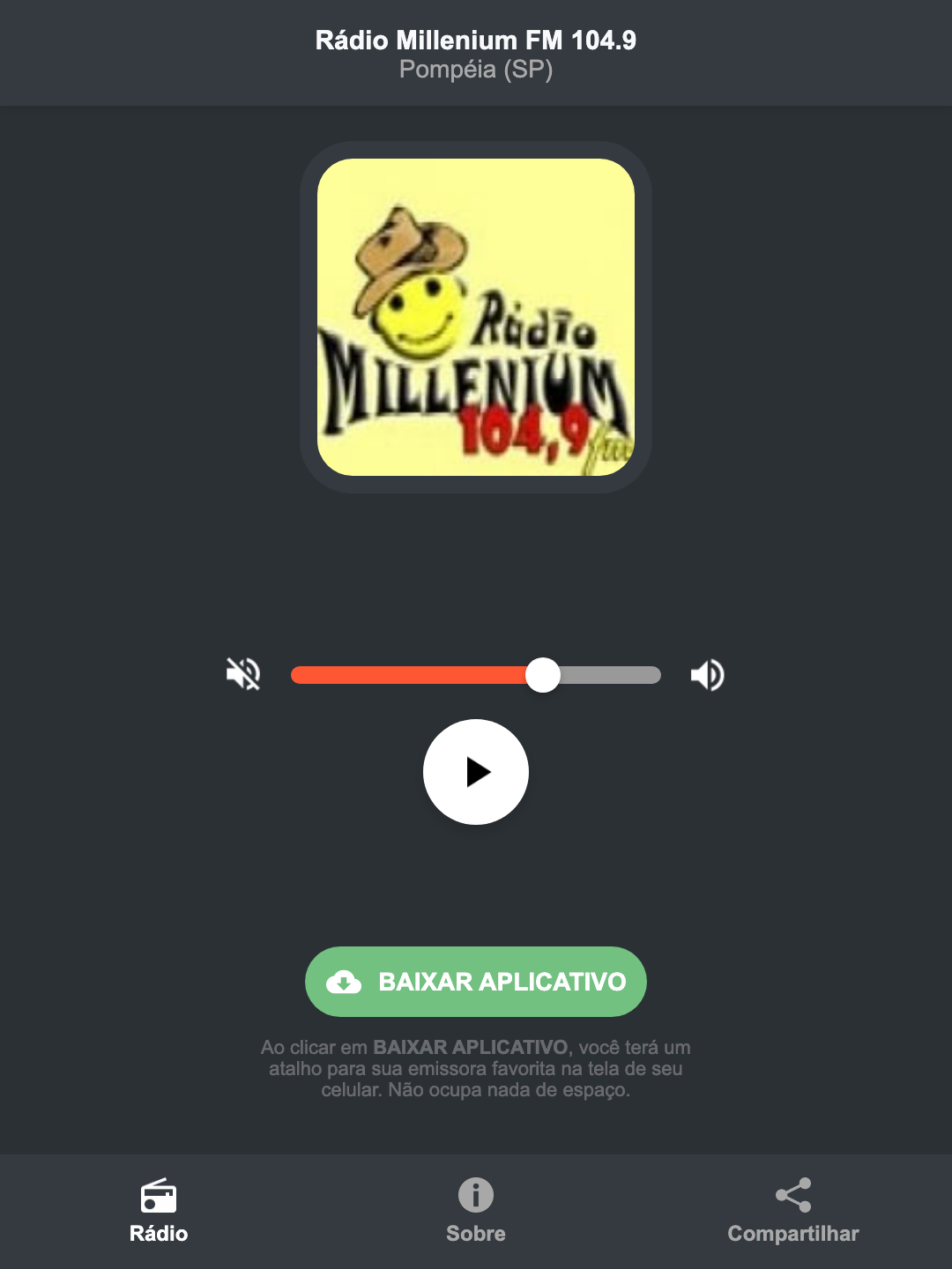 Screenshot do aplicativo da Rádio Millenium FM 104.9