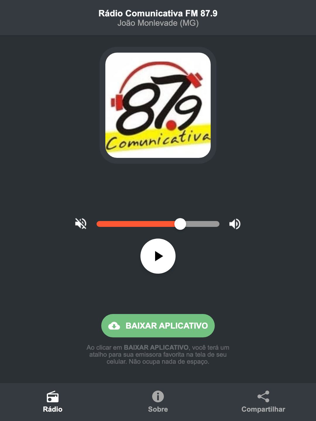 Screenshot do aplicativo da Rádio Comunicativa FM 87.9