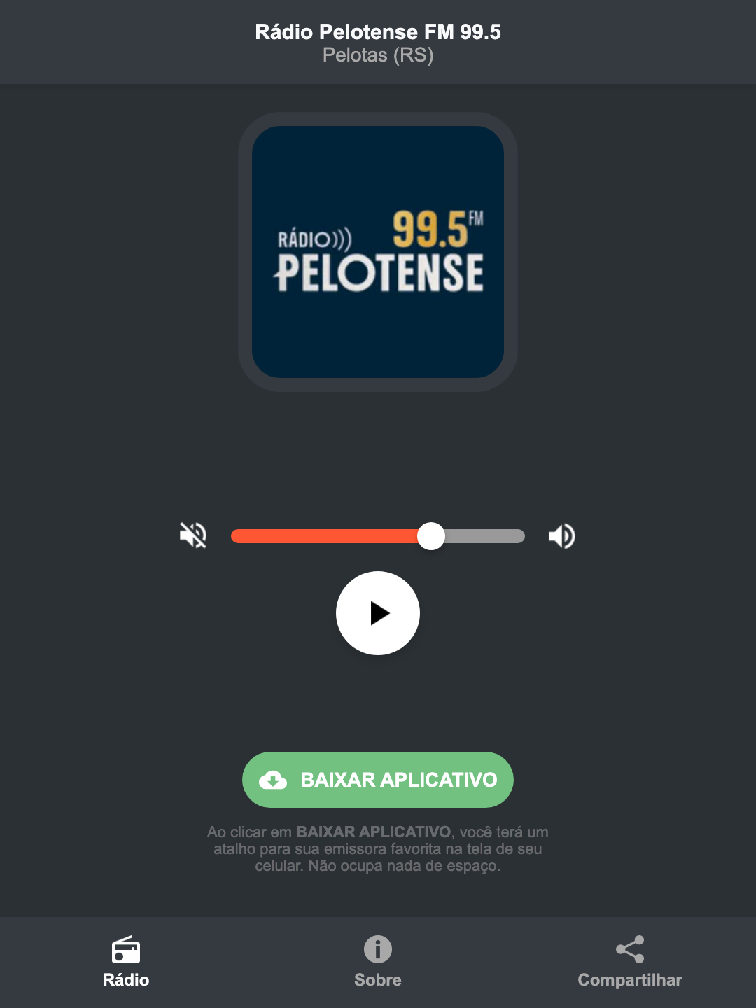 Screenshot do aplicativo da Rádio Pelotense FM 99.5