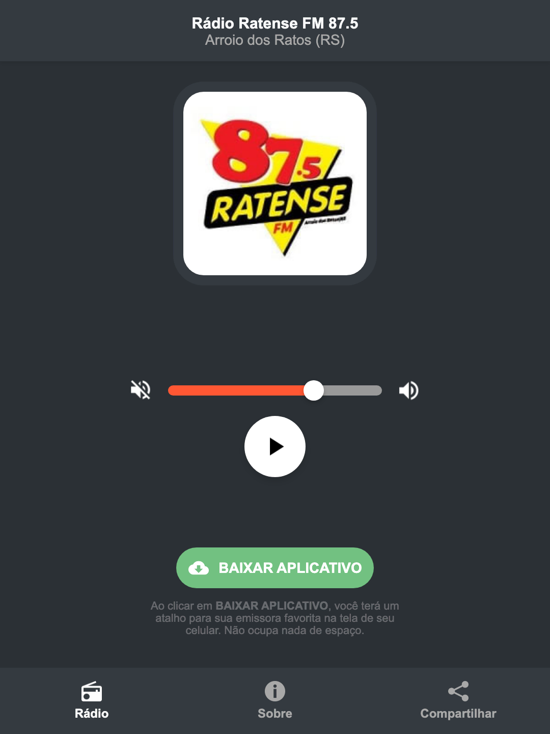 Screenshot do aplicativo da Rádio Ratense FM 87.5