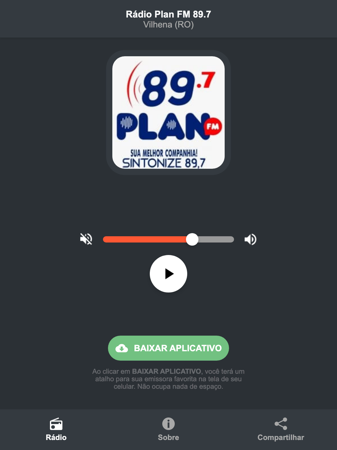 Screenshot do aplicativo da Rádio Plan FM 89.7