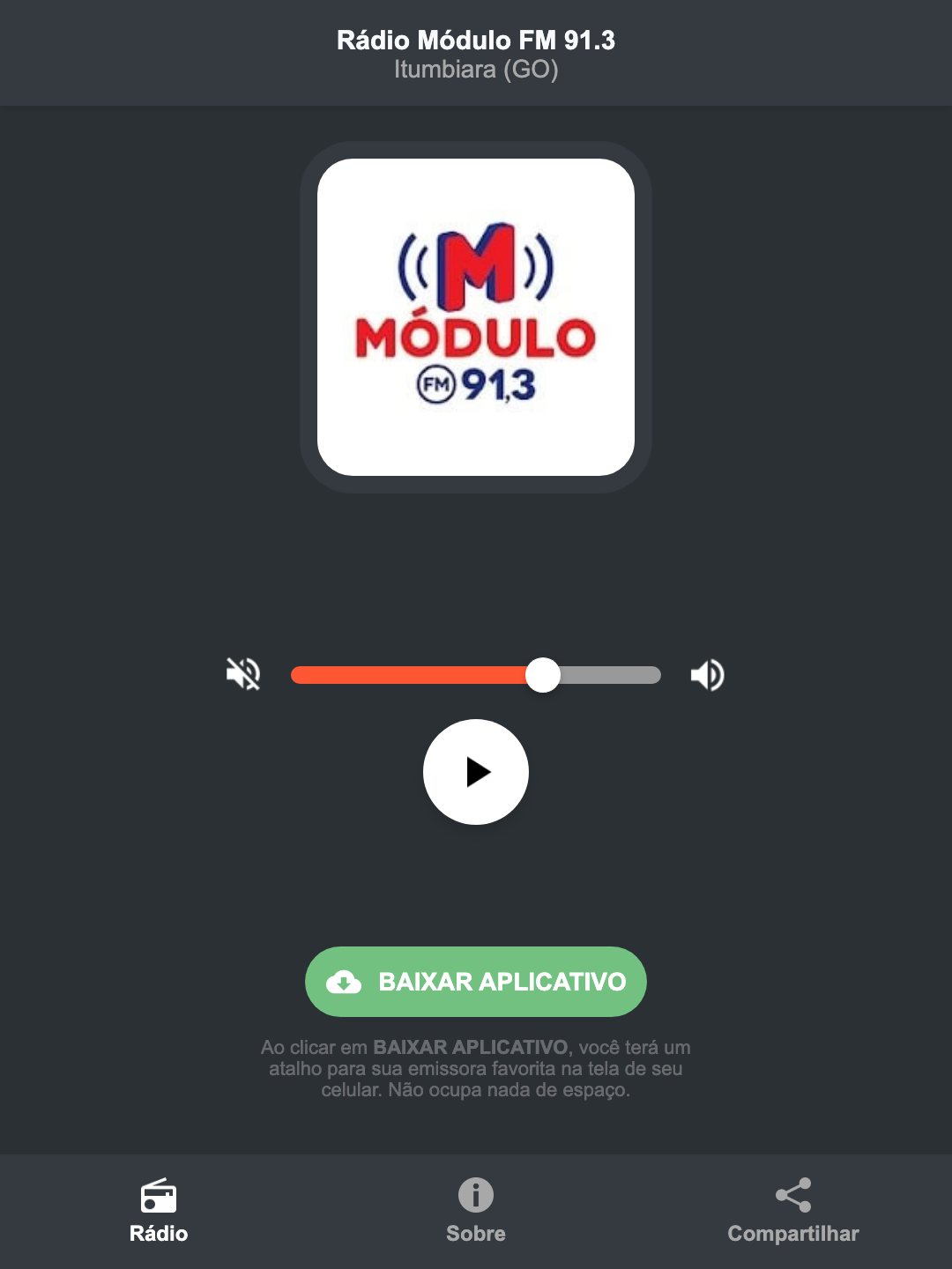 Screenshot do aplicativo da Rádio Módulo FM 91.3