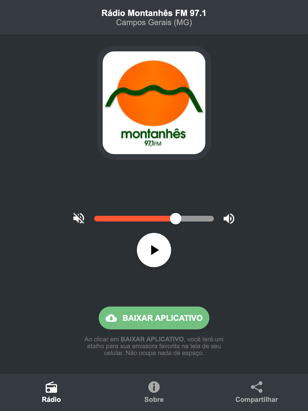 Screenshot do aplicativo da Rádio Montanhês FM 97.1