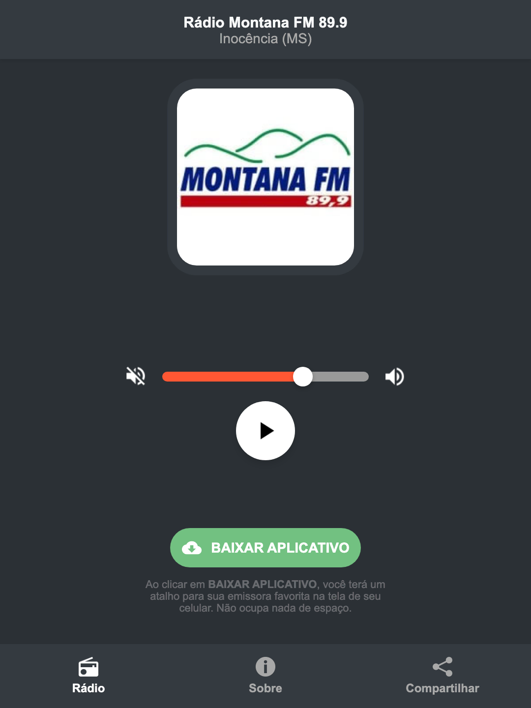 Screenshot do aplicativo da Rádio Montana FM 89.9