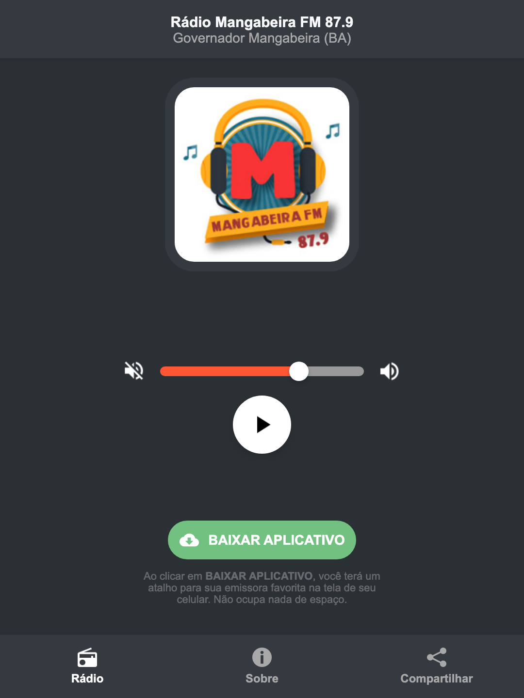 Screenshot do aplicativo da Rádio Mangabeira FM 87.9