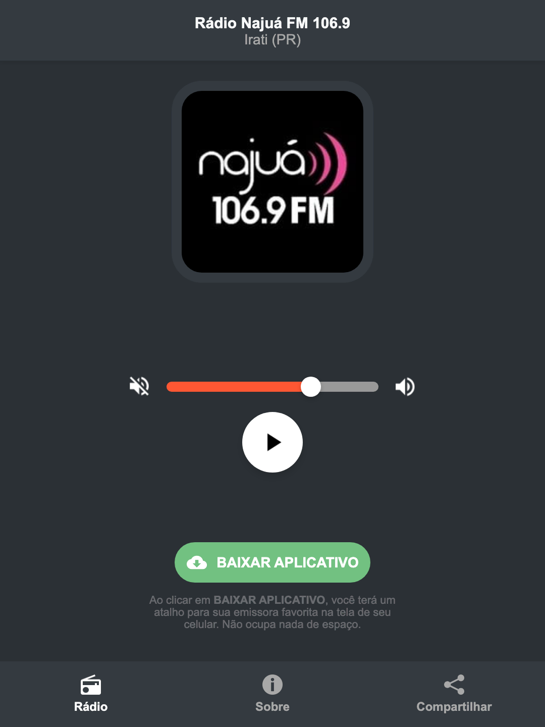 Screenshot do aplicativo da Rádio Najuá FM 106.9