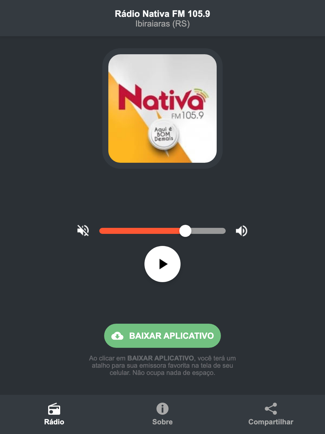 Screenshot do aplicativo da Rádio Nativa FM 105.9