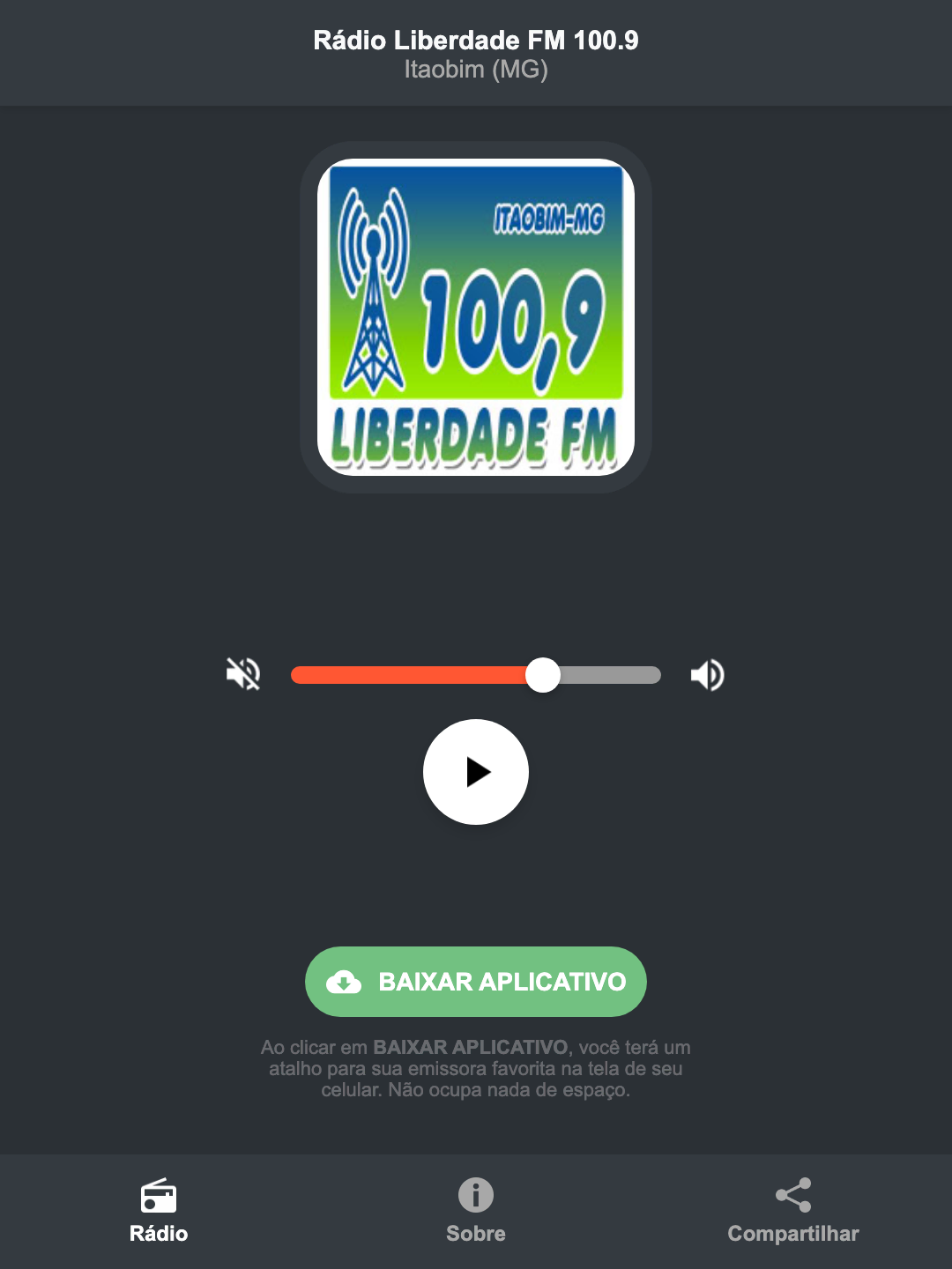 Screenshot do aplicativo da Rádio Liberdade FM 100.9