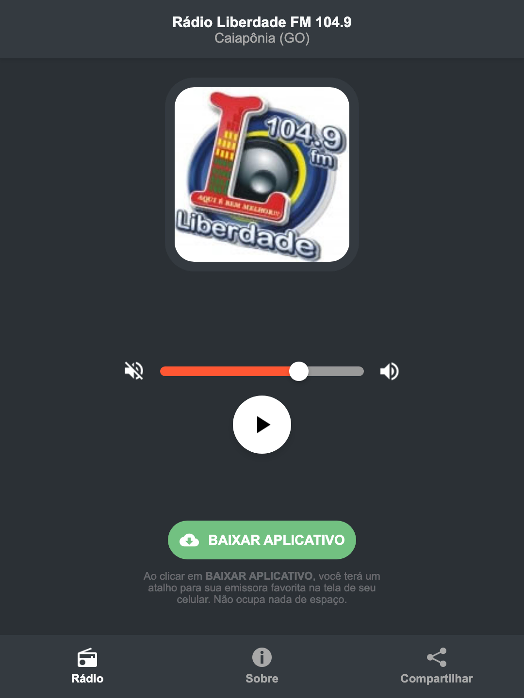 Screenshot do aplicativo da Rádio Liberdade FM 104.9