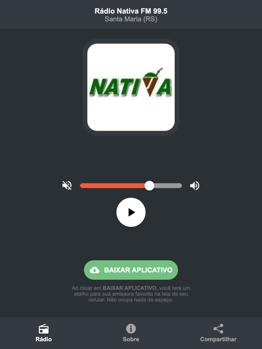 Screenshot do aplicativo da Rádio Nativa FM 99.5