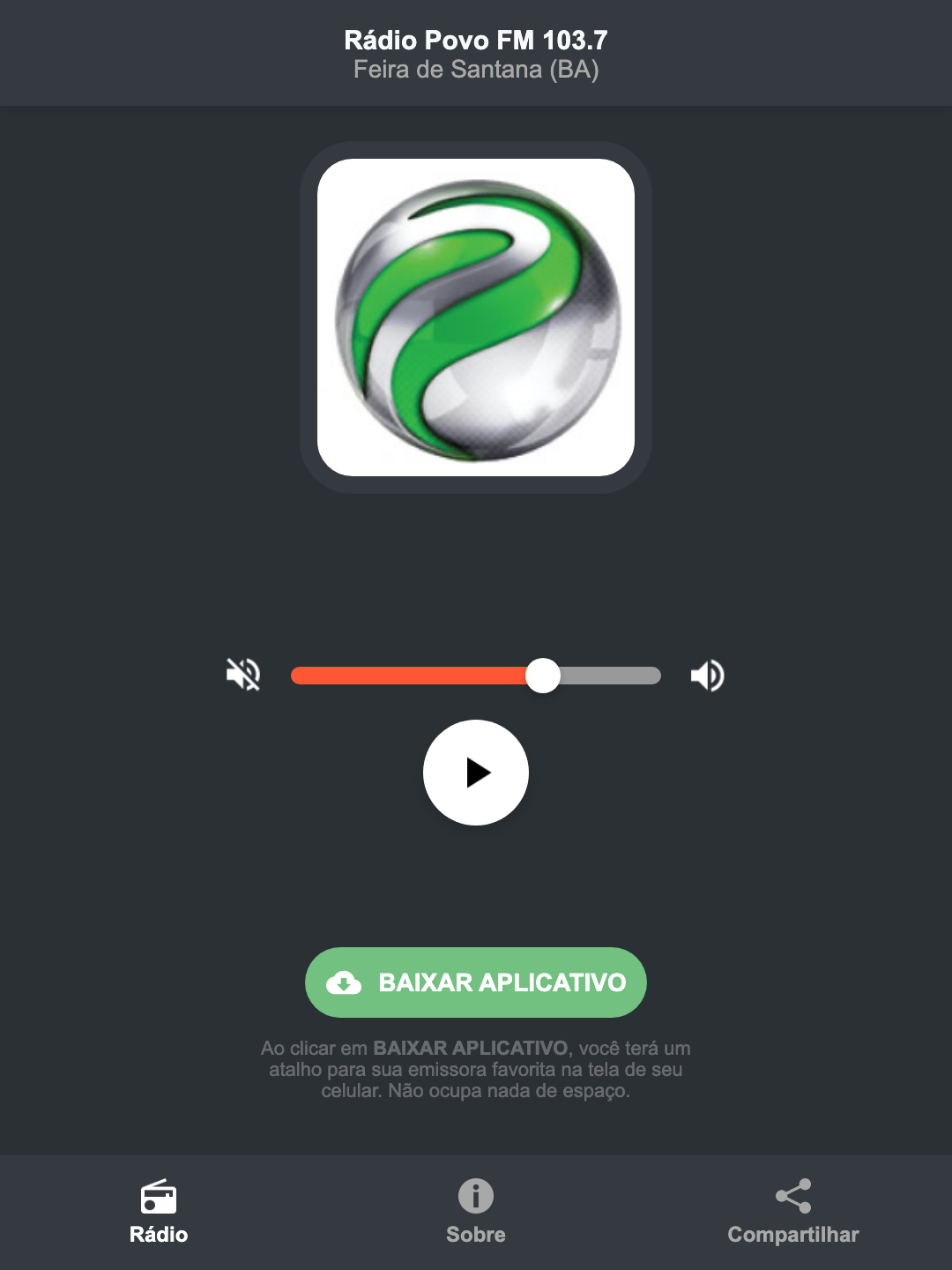 Screenshot do aplicativo da Rádio Povo FM 103.7