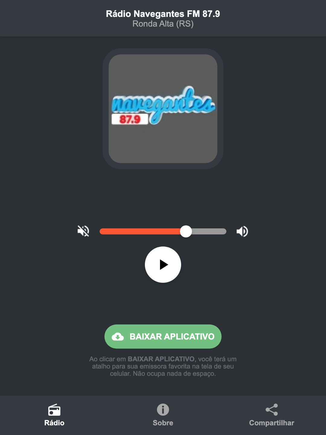 Screenshot do aplicativo da Rádio Navegantes FM 87.9