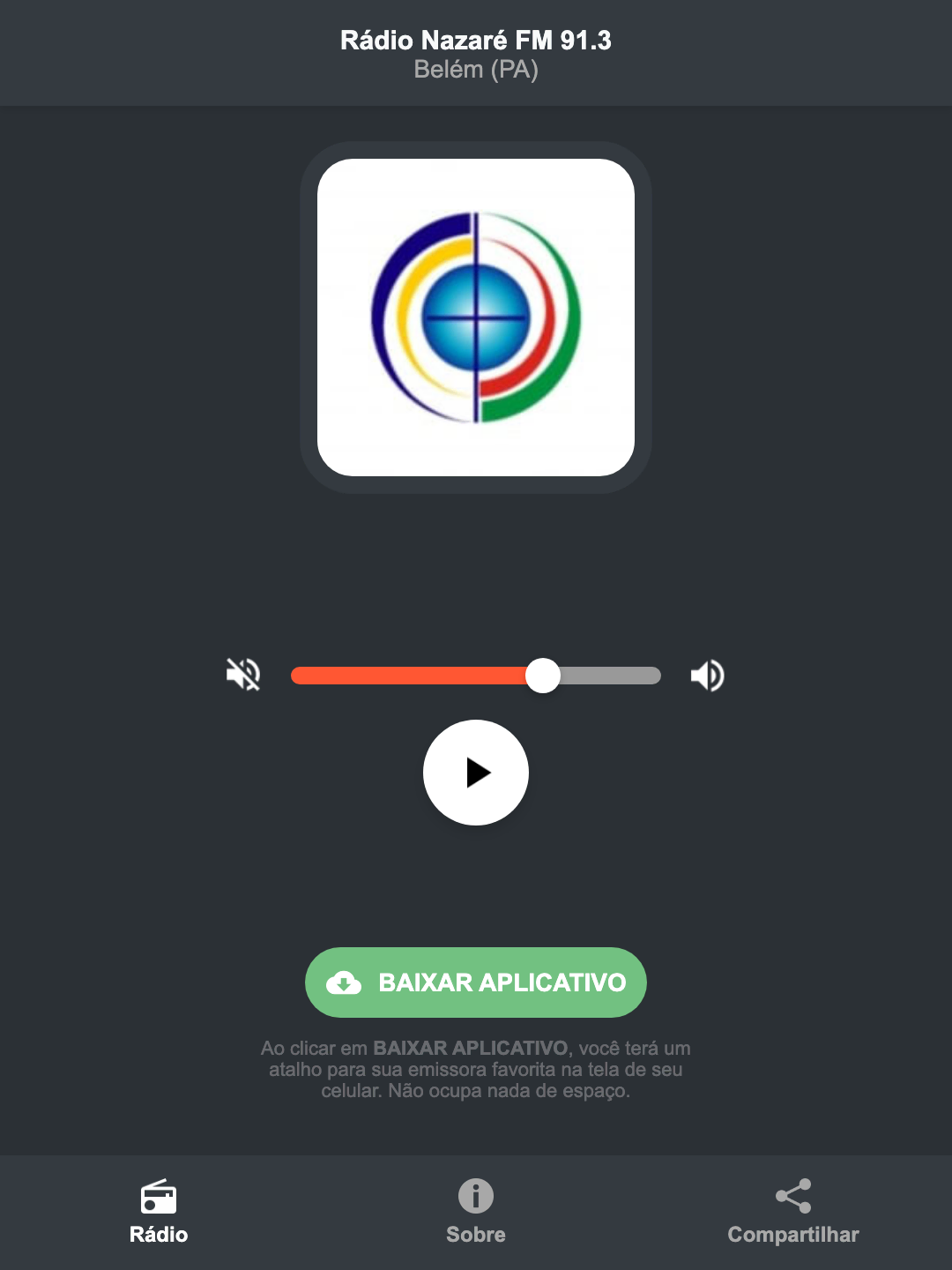 Screenshot do aplicativo da Rádio Nazaré FM 91.3