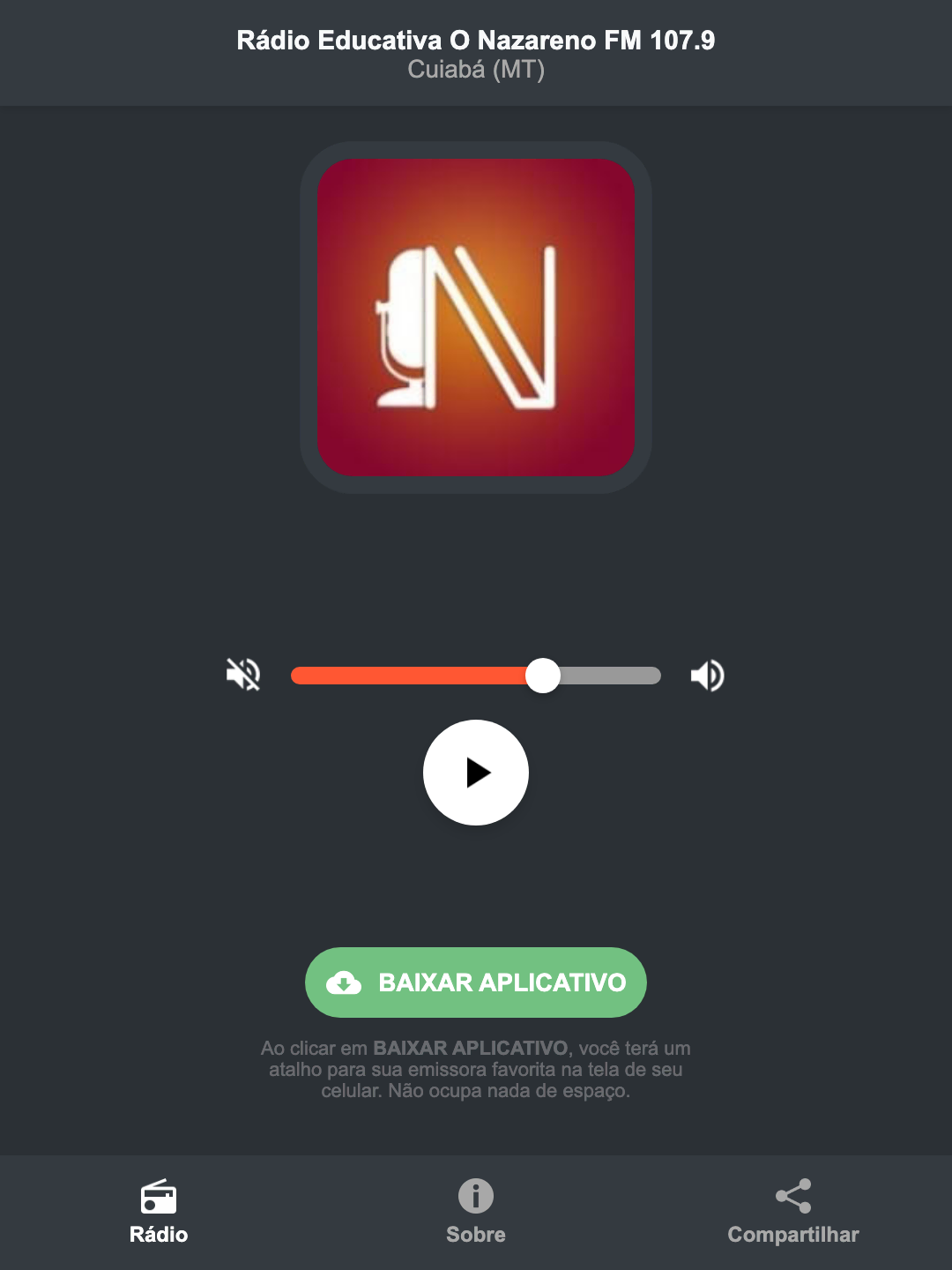 Screenshot do aplicativo da Rádio Educativa O Nazareno FM 107.9