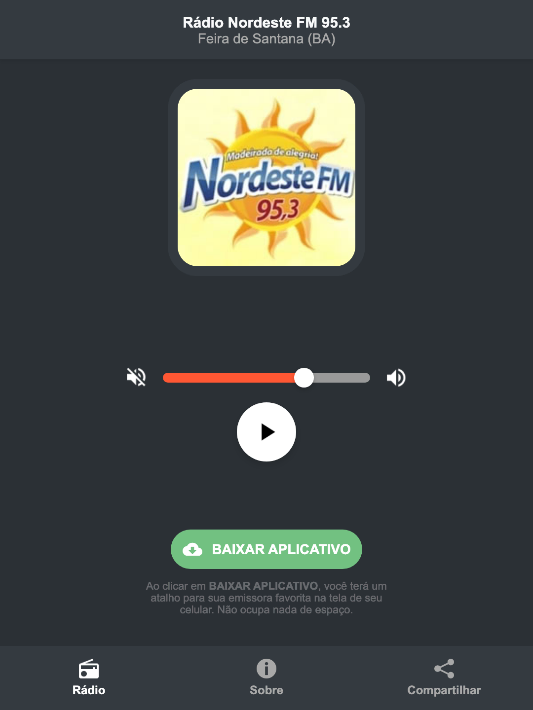 Screenshot do aplicativo da Rádio Nordeste FM 95.3